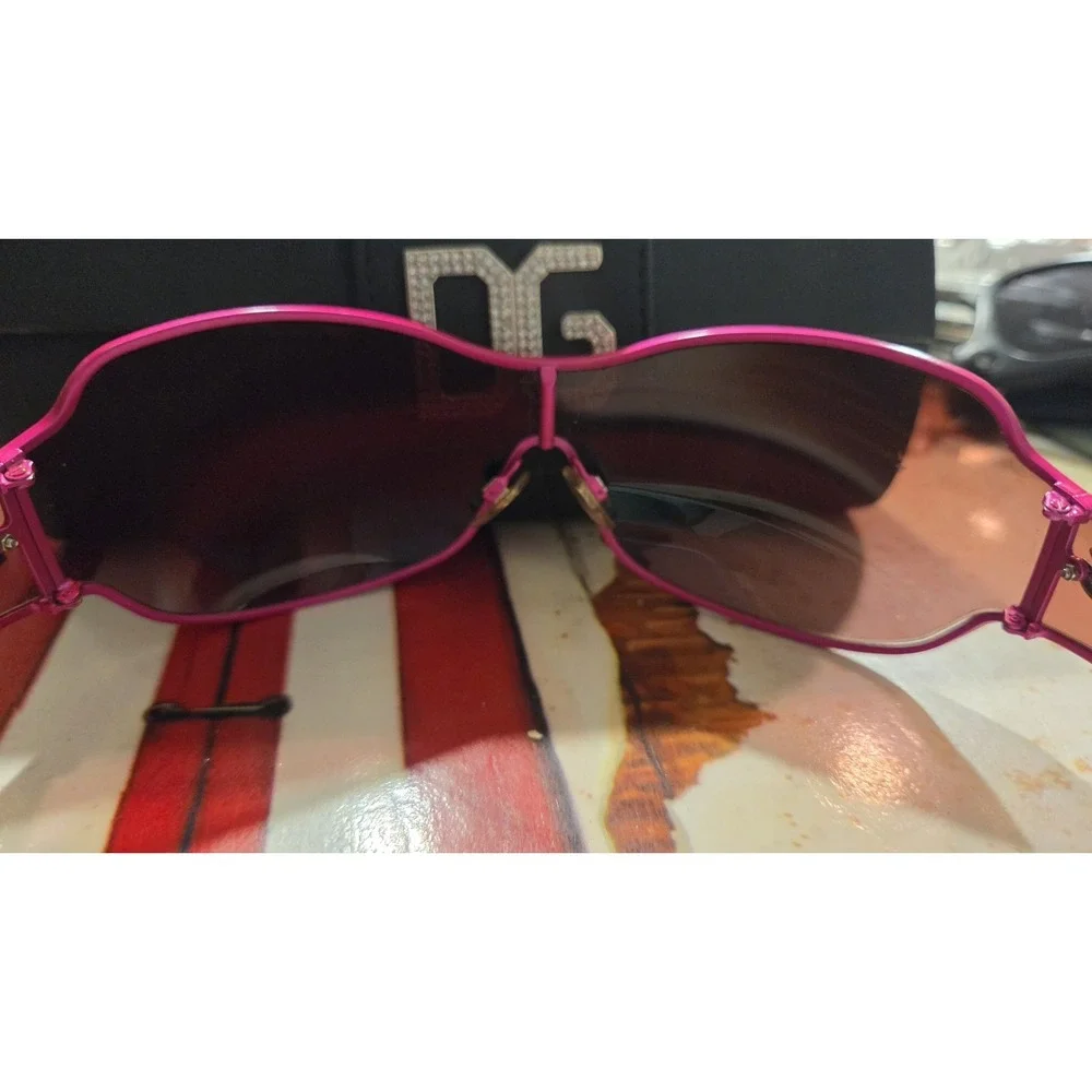 Vintage Dolce & Gabbana Shield Sunglasses, Rhinestone Logo, pink Frame Y2K
